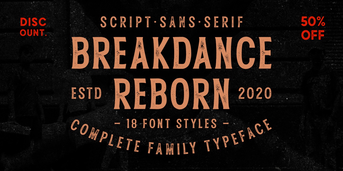 Beispiel einer Breakdance Reborn Round Oblique-Schriftart